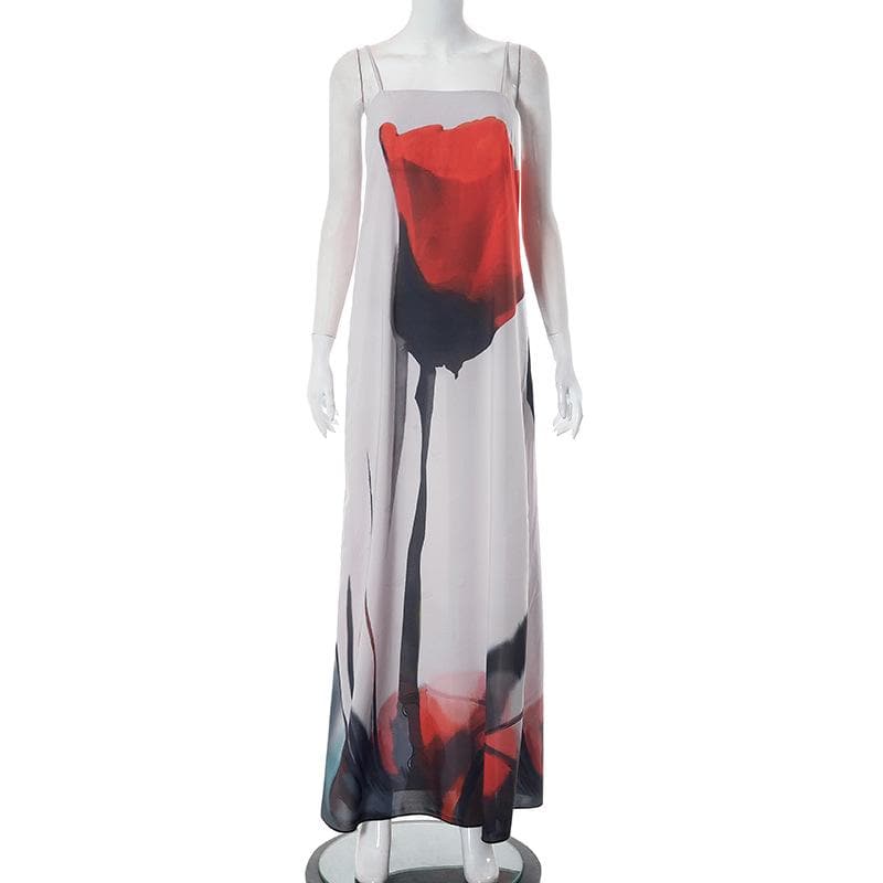 Rückenfreies Maxikleid mit Camisole-Ausschnitt und Kontrastprint