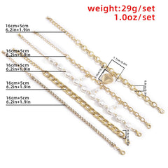 Pulsera de 5 piezas con cadena de perlas y diamantes de imitación 