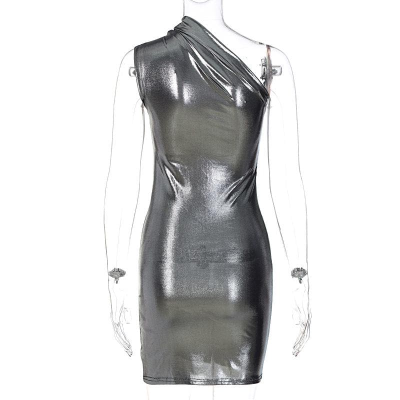 Metallic-Minikleid mit One-Shoulder-Träger und Rüschen, ärmellos und unregelmäßig