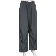 High rise solid drawstring pocket wide leg cargo pant