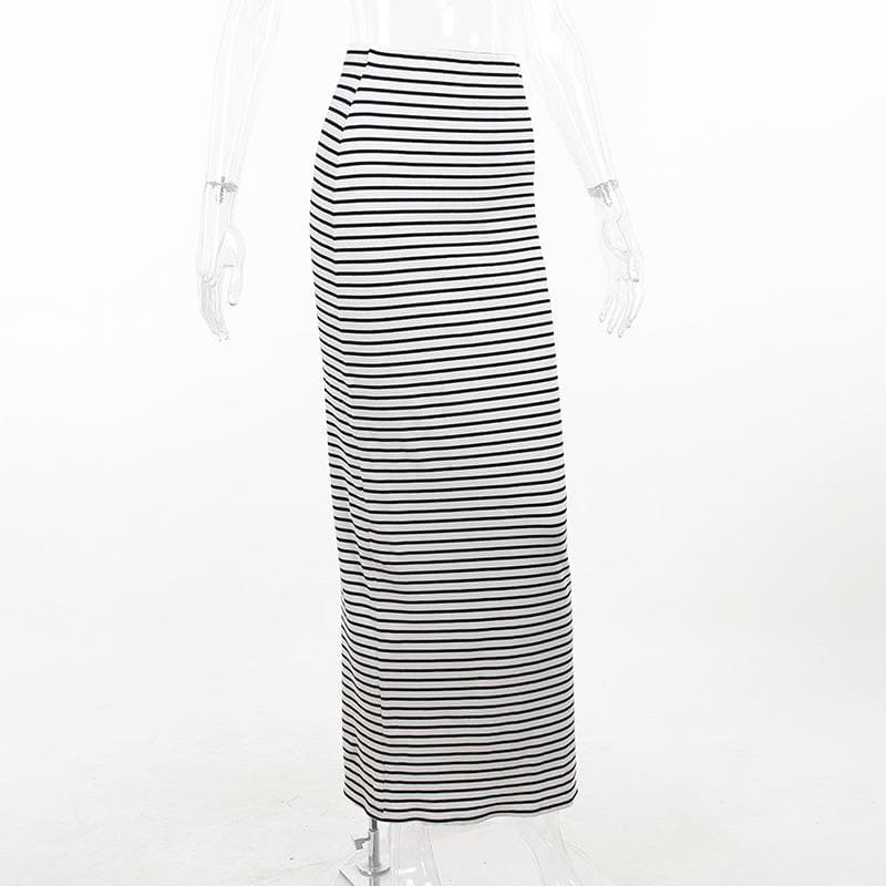 Ribbed striped contrast high rise maxi skirt