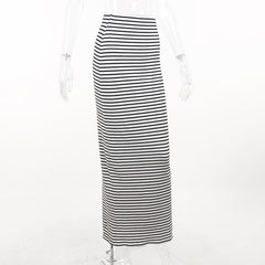 Ribbed striped contrast high rise maxi skirt