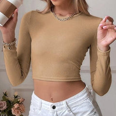 Knotted backless solid long sleeve ribbed crop top