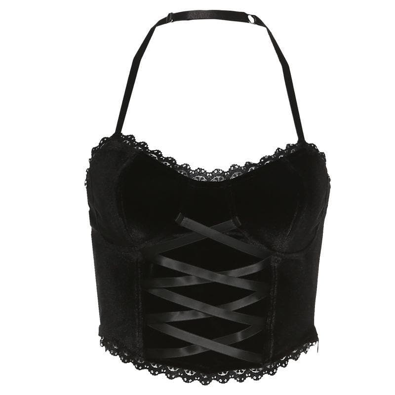 Rückenfreies Neckholder-Crop-Top mit Saumspitze 