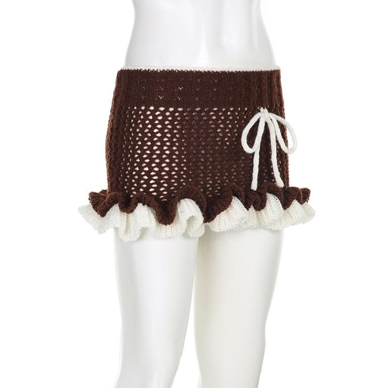 Ruffle contrast crochet low rise mini skirt