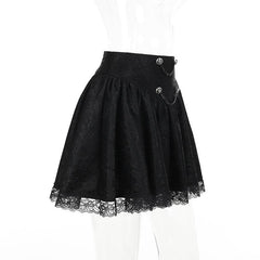 Button lace hem solid zip-up ruched mini skirt