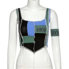 BOOM – Geripptes Patchwork-Crop-Top 