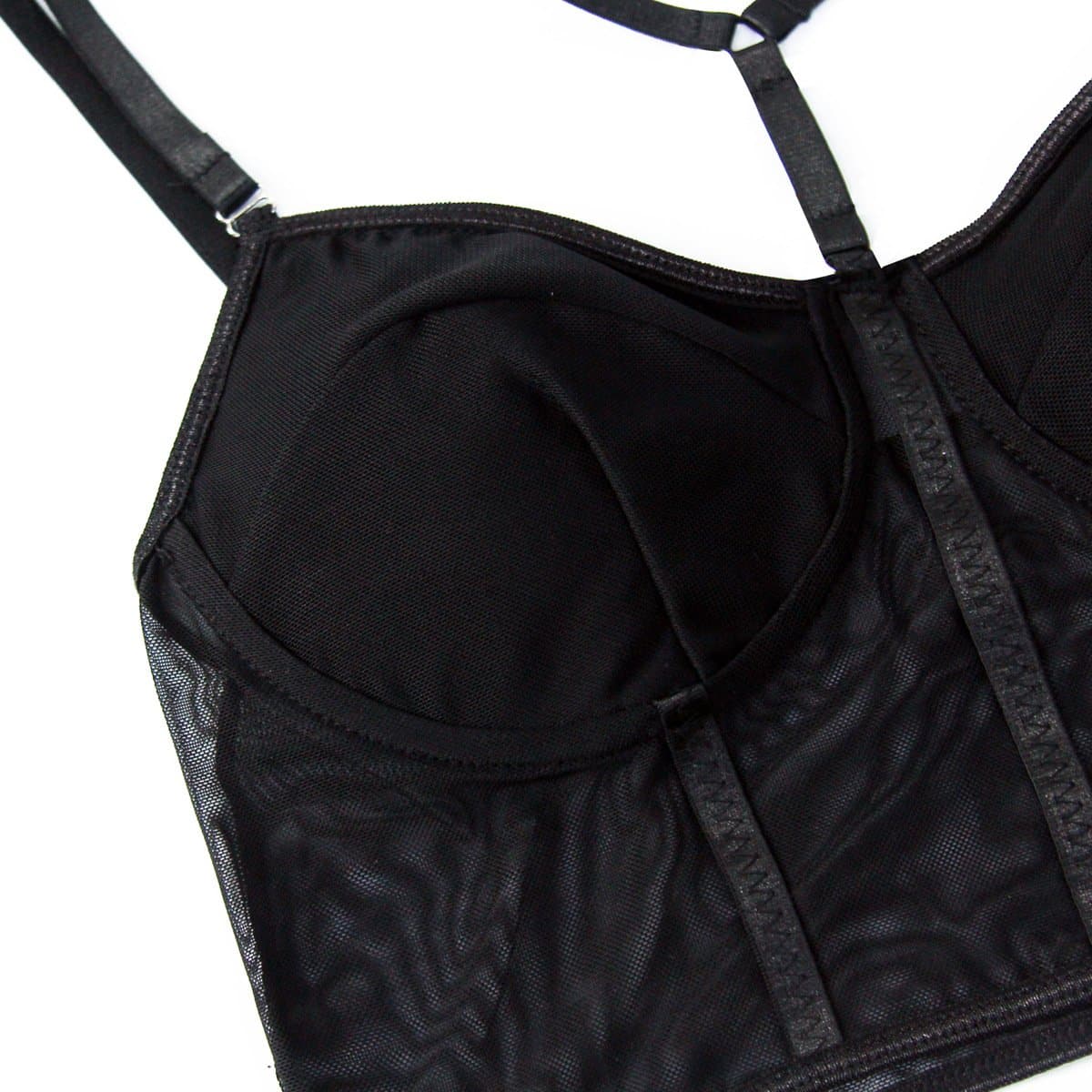 Rückenfreies, tief ausgeschnittenes Bustier aus Netzstoff, einfarbig, ausgehöhltes Cami-Top