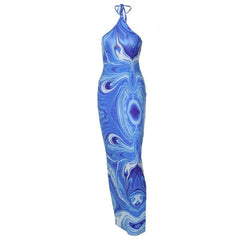 Halter tie back slit tie dye maxi dress