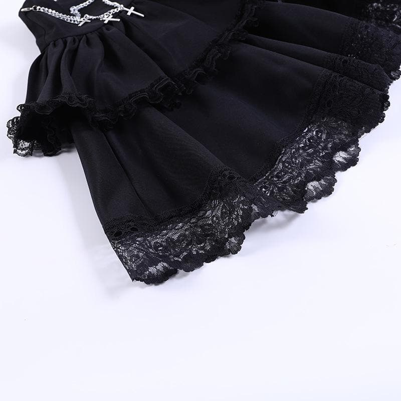 Ruched lace hem metal chain lace up zip-up mini skirt | victorian gothic dresses