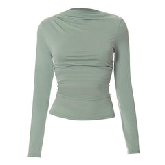 Ruched crewneck solid long sleeve top