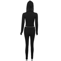 Hoodie solid long sleeve zip-up pant set