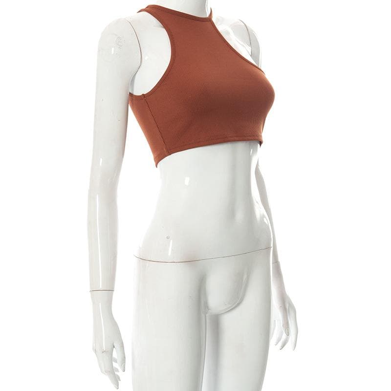 Ärmelloses, geripptes Crop-Top mit unregelmäßigem Neckholder 