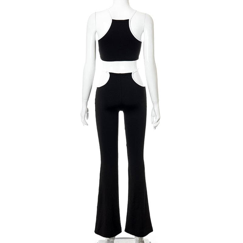 Hollow out contrast sleeveless flared pant set