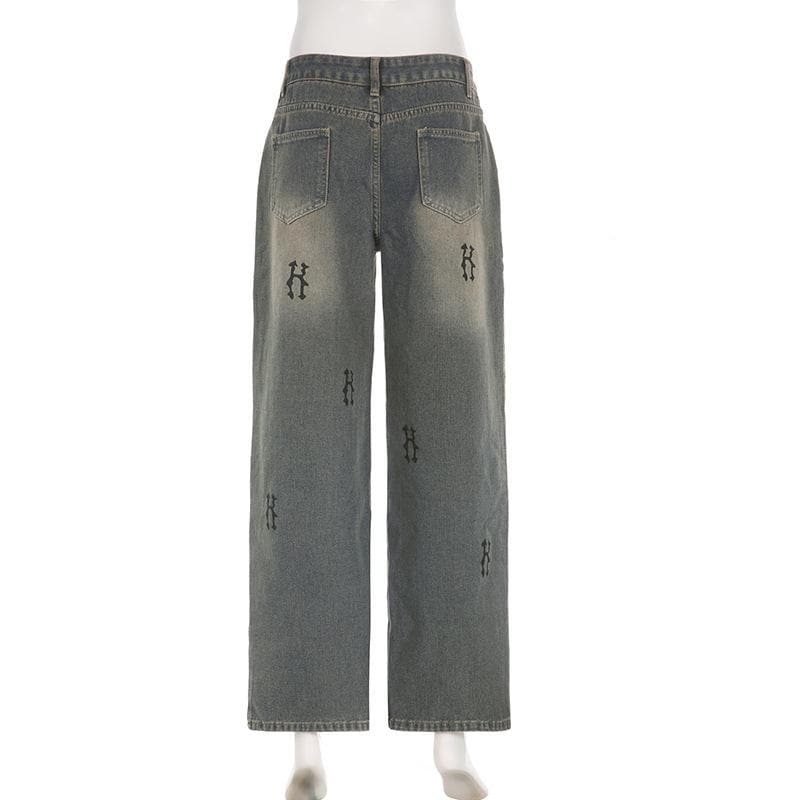 Jeans mit kontrastierendem „H“-Print und niedriger Taille 