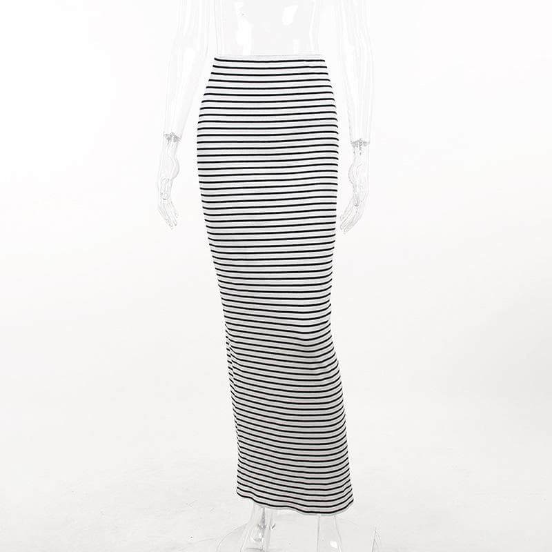 Ribbed striped contrast high rise maxi skirt