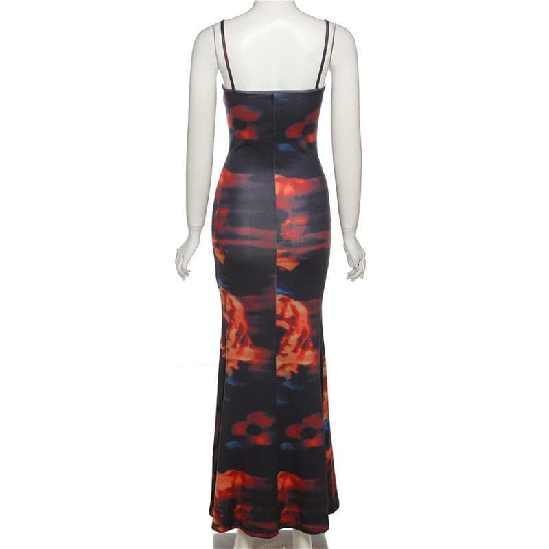 Cowl neck print cami maxi dress