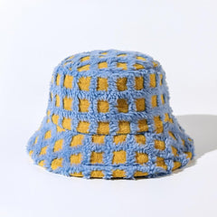 Plaid fluffy contrast fisherman bucket hat