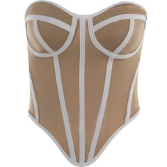 Mesh contrast sweetheart neck backless corset tube top