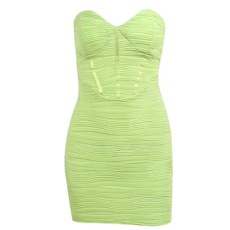 Textured solid sweetheart neck backless tube mini dress