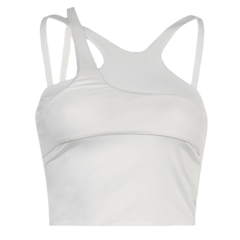 Ärmelloses, einfarbiges, unregelmäßiges, rückenfreies Crop-Top, 2-teiliges Oberteil