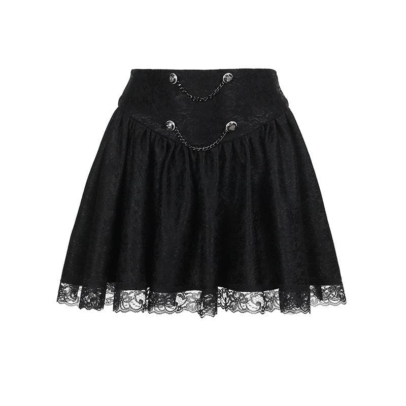 Button lace hem solid zip-up ruched mini skirt