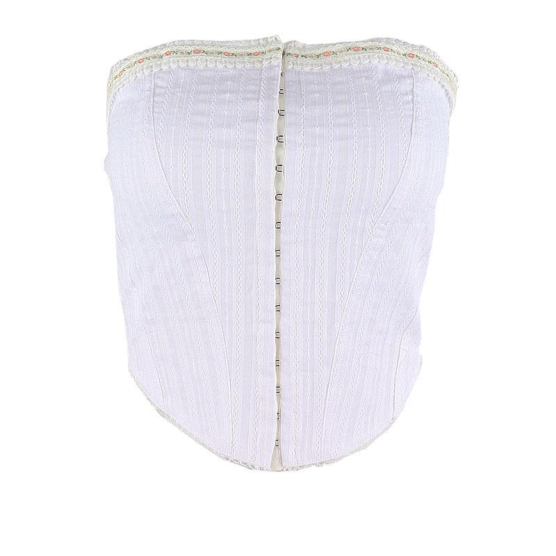 Top tipo bustier de tubo con dobladillo de encaje texturizado y botones 