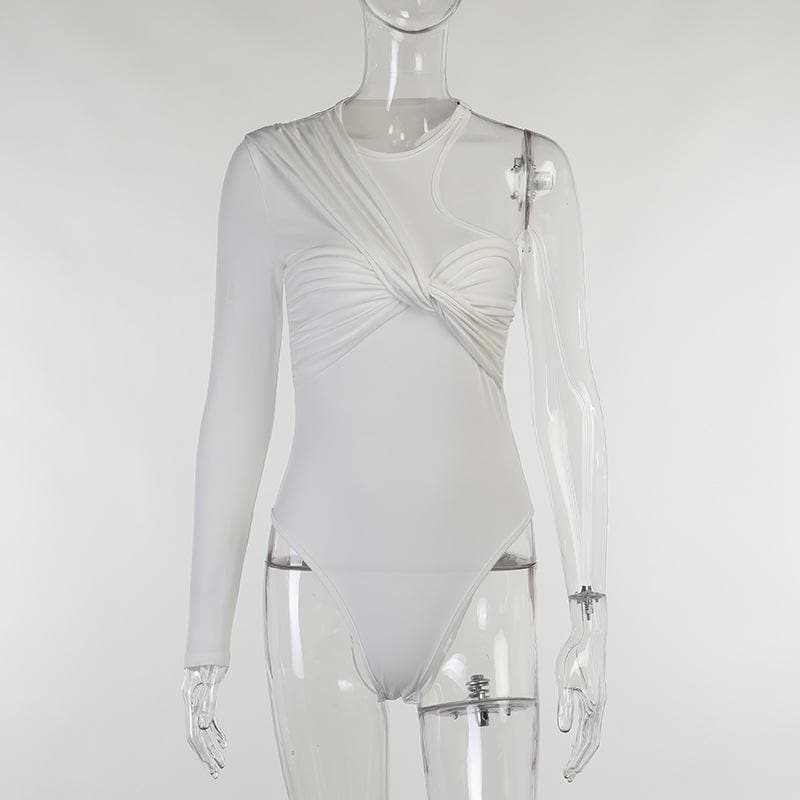 Gerüschter One-Shoulder-Bodysuit mit Rundhalsausschnitt