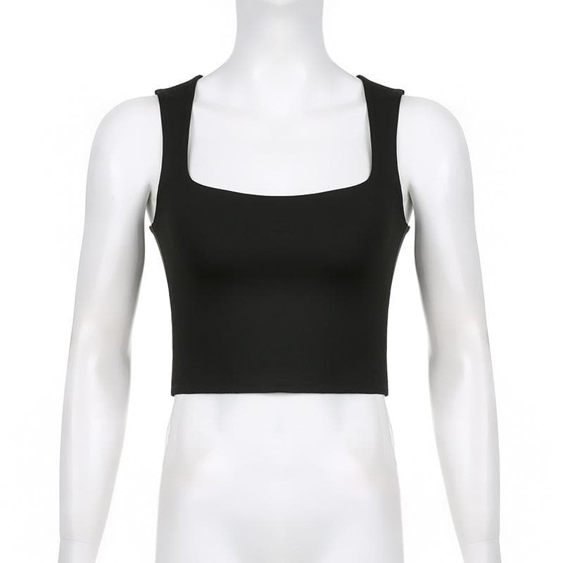 Double-layered square neck sleeveless solid crop top