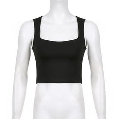 Double-layered square neck sleeveless solid crop top