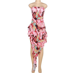 Butterfly print contrast irregular ruffle backless tube maxi dress - Final Sale