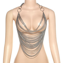 Rückenfreies Crop-Top mit durchsichtigem O-Ring und Metallkette