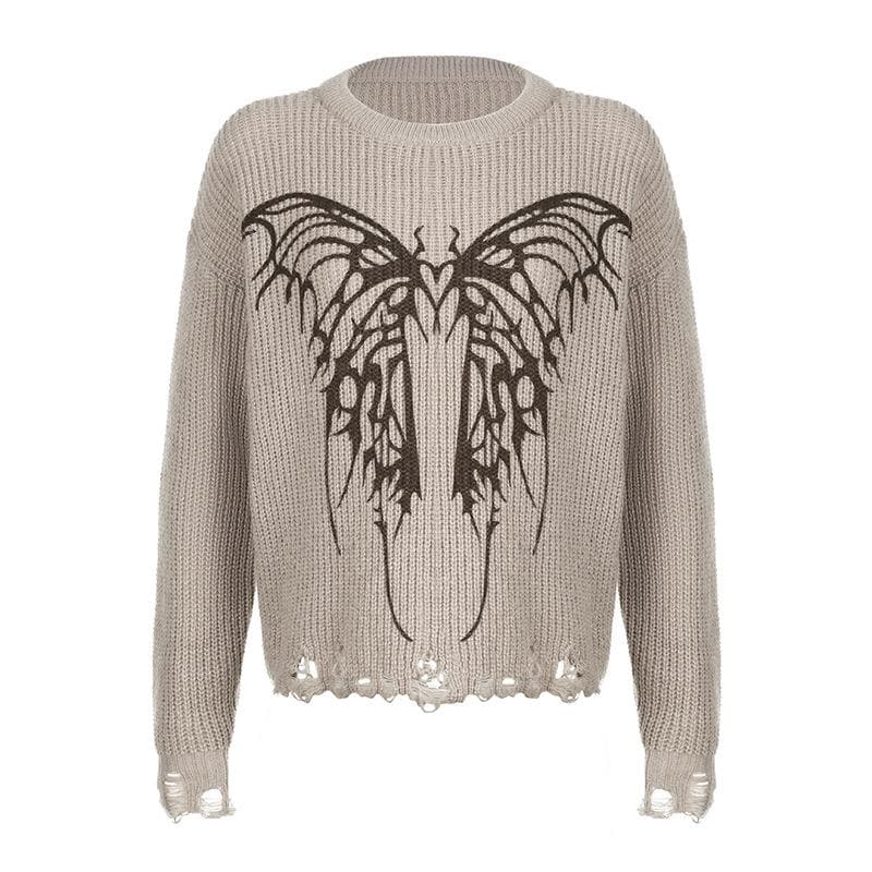 Hollow out crochet butterfly pattern long sleeve top