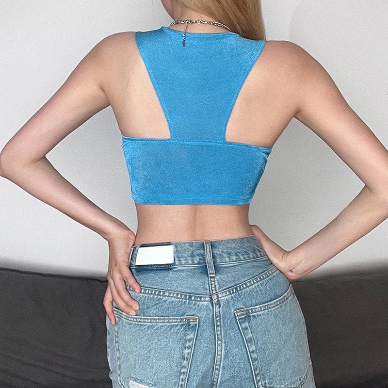 Hollow out knotted ruched textured solid crop top