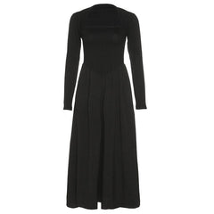 Ruched long sleeve solid midi dress