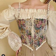 Bustier-Cummitop mit Blumenstickerei und Schnürung vorne 