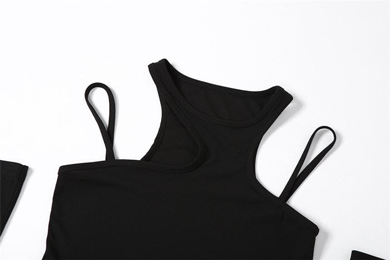 Handschuhe – unregelmäßiger, einfarbiger Camisole-Bodysuit mit Rundhalsausschnitt 