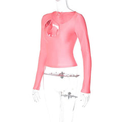 Long sleeve solid hollow out crop top