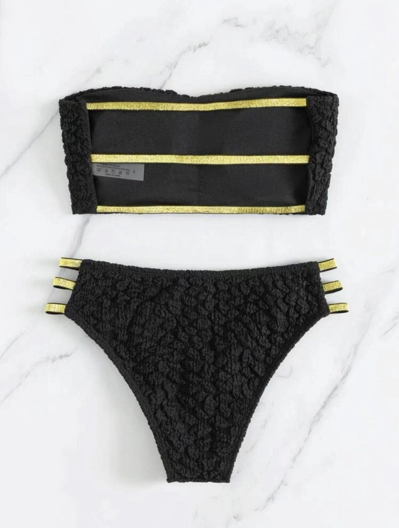 Traje de baño bikini de tubo ahuecado con contraste de textura sólida