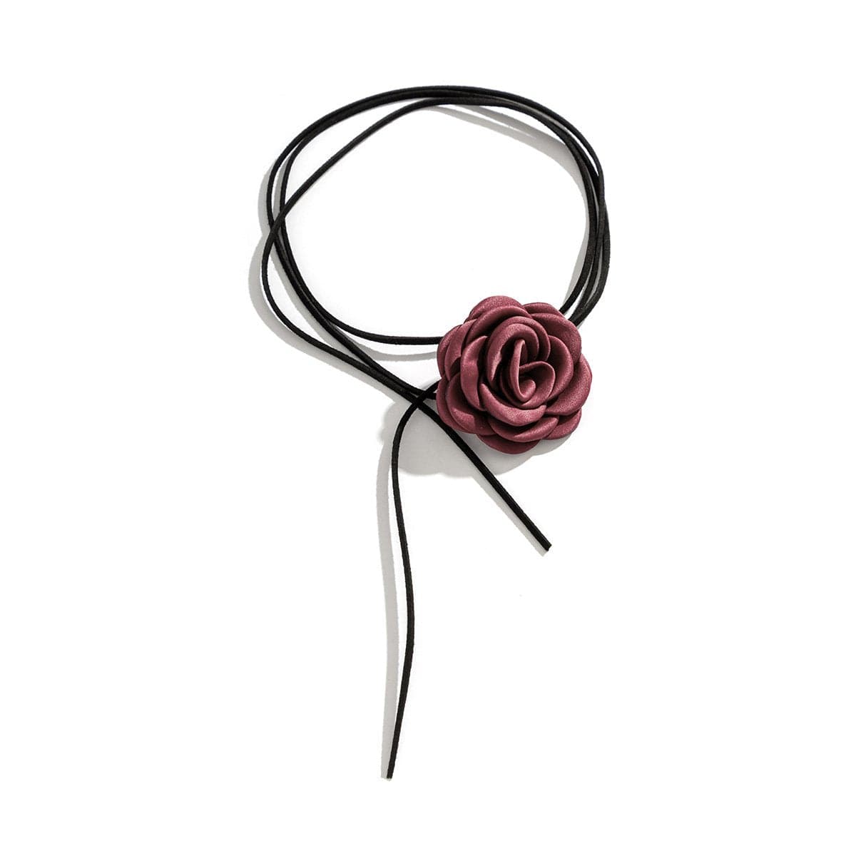 Rose applique contrast self tie choker necklace