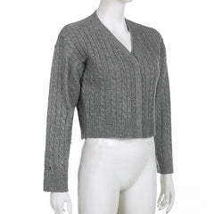 Knitted button long sleeve v neck top - Final Sale