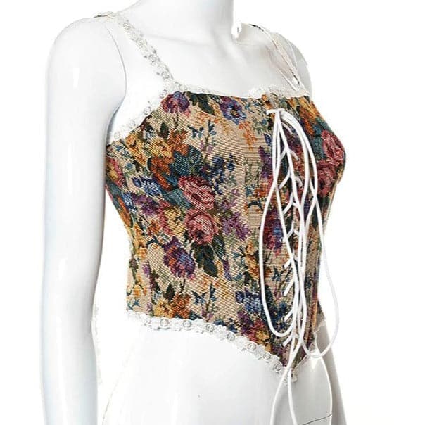 Top camisola con corpiño y encaje frontal con bordado floral 