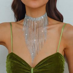 Rhinestone tassels choker necklace