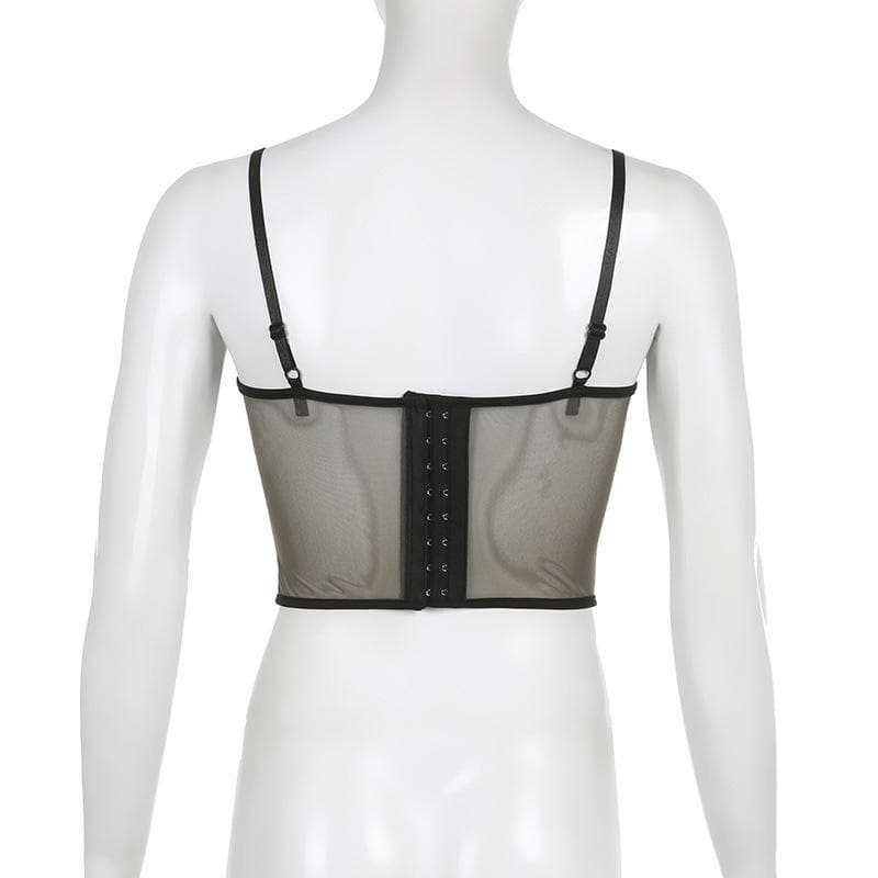 Rückenfreies Bustier-Camisole-Oberteil mit Netzstoff und Spitzensaum