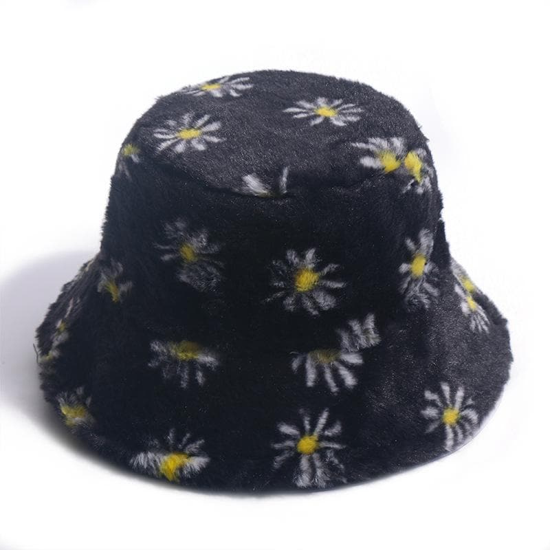 Sombrero de pescador esponjoso con estampado floral en contraste 