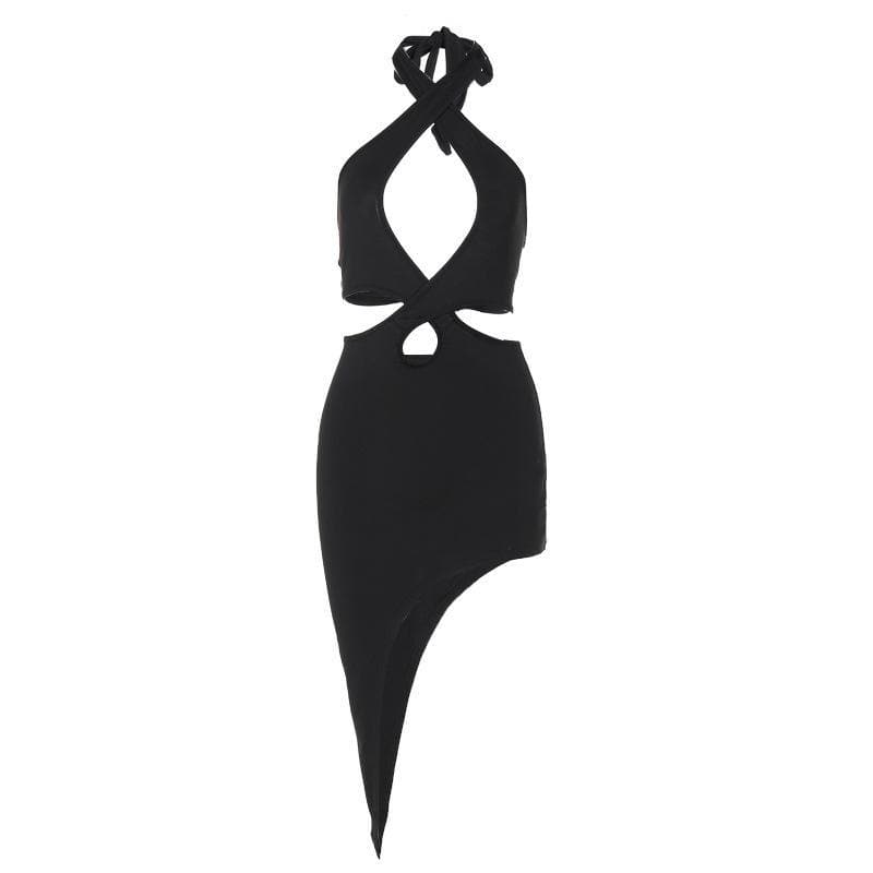 Rückenfreies, figurbetontes Neckholder-Kleid mit Aussparungen und Bindeband