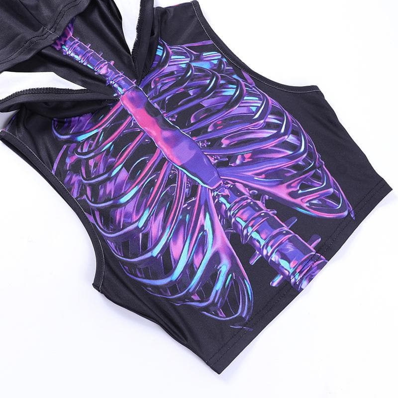 Hoodie abstract contrast sleeveless crop top - Final Sale