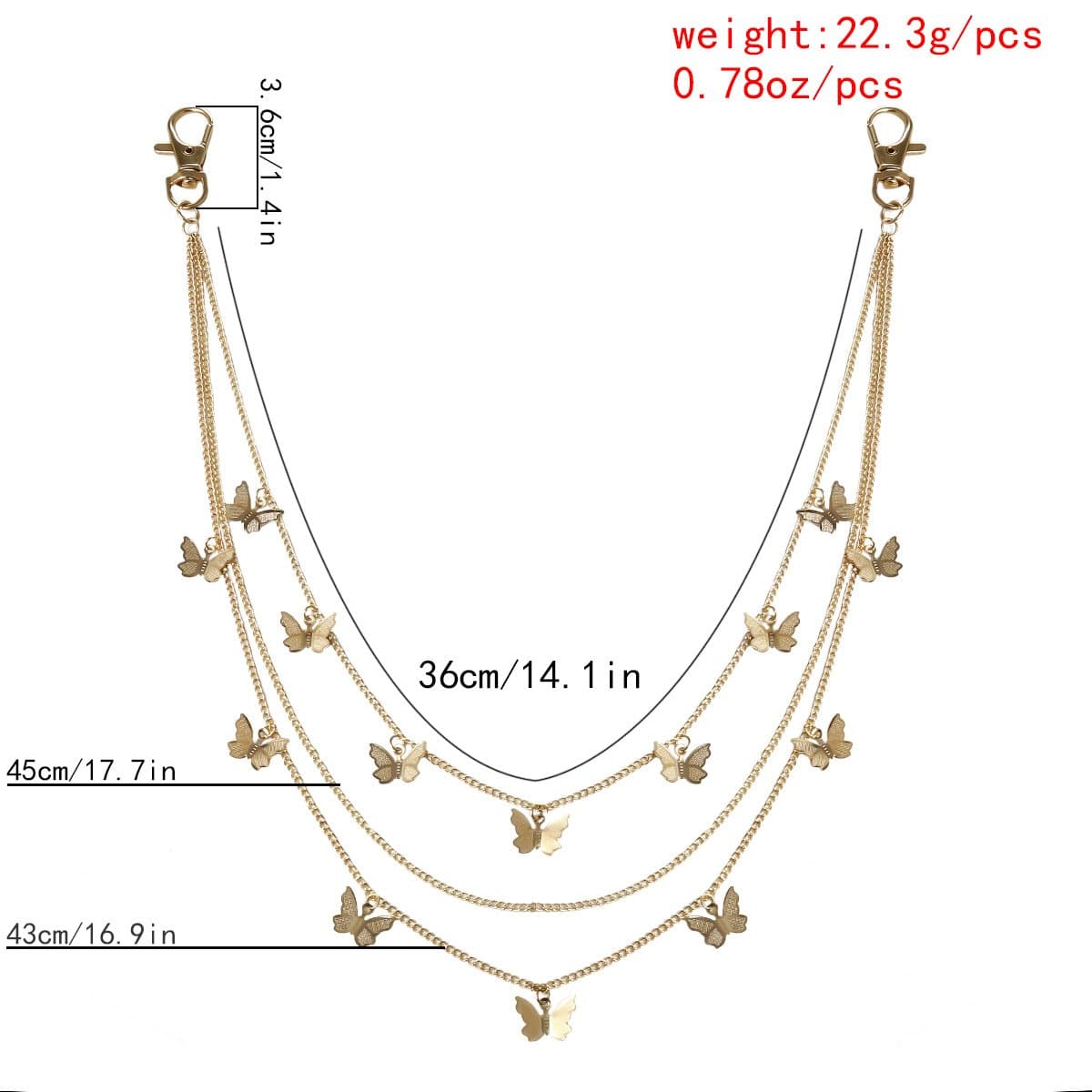 Mehrlagige Taillenkette mit Schmetterlingsapplikation 