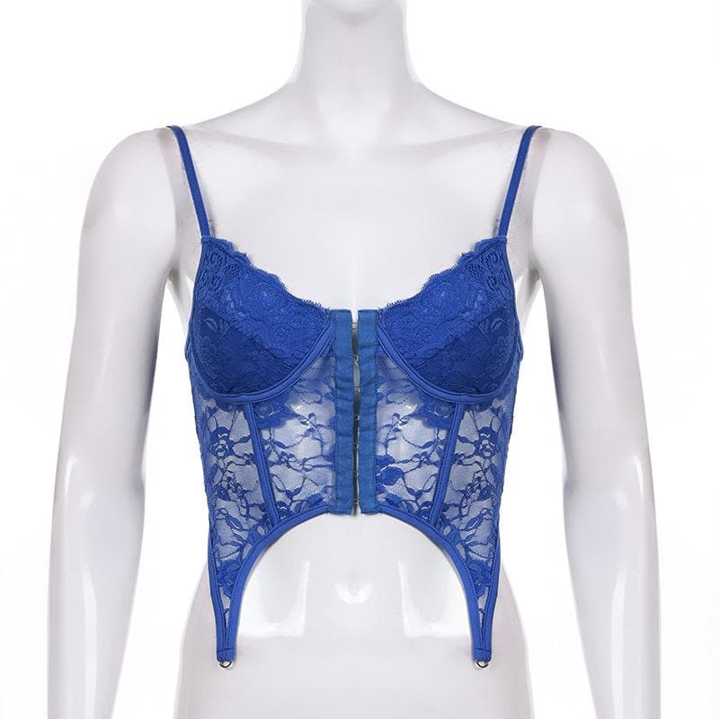 Durchsichtiges Camisole-Top aus Spitze mit Knopfleiste vorne