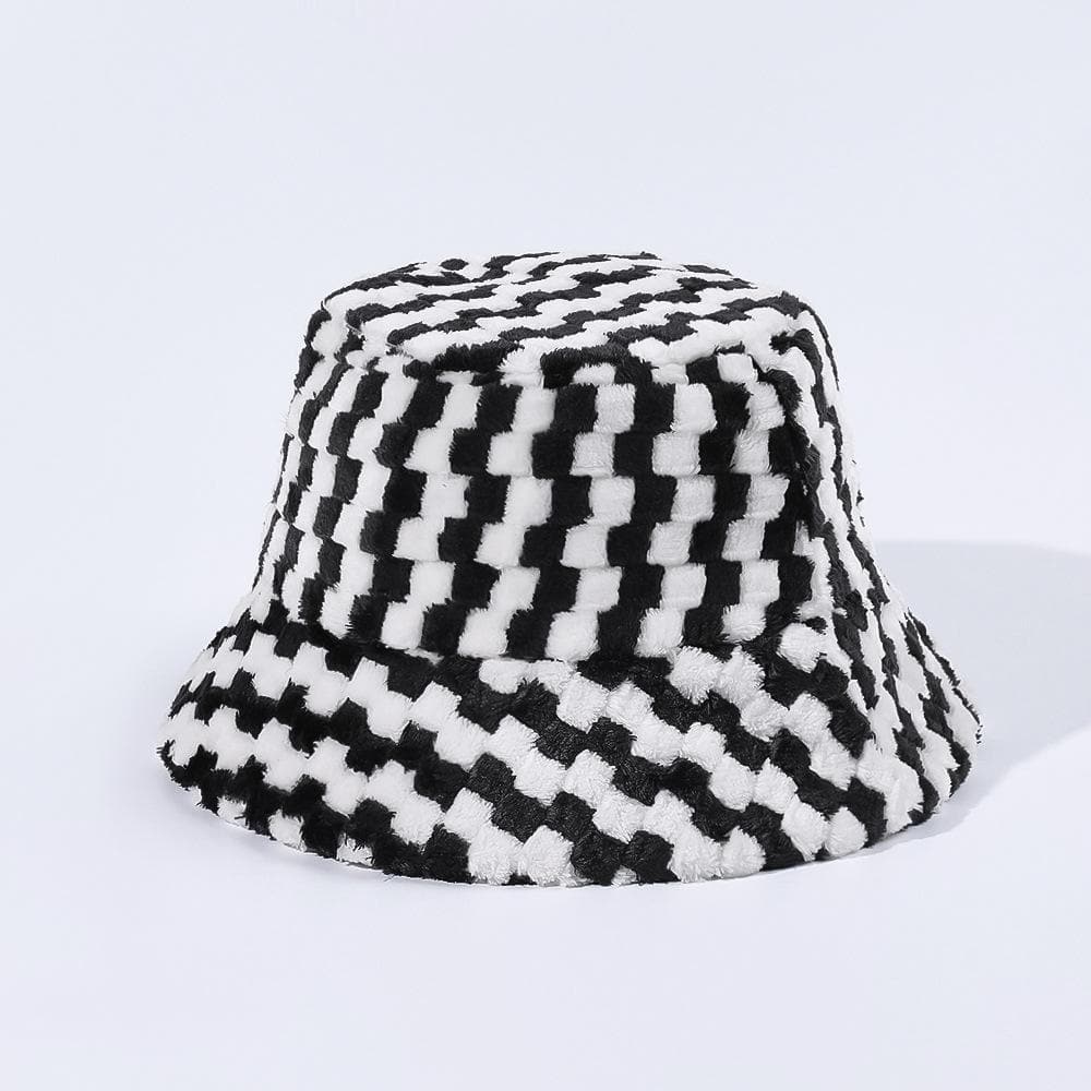 Plaid contrast fluffy fisherman bucket hat